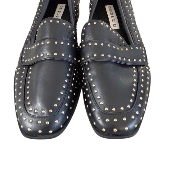 Chelsea & Violet Black Studded Loafers Women's Black And Silver Flats Size 6.5 - Picture 3 of 9